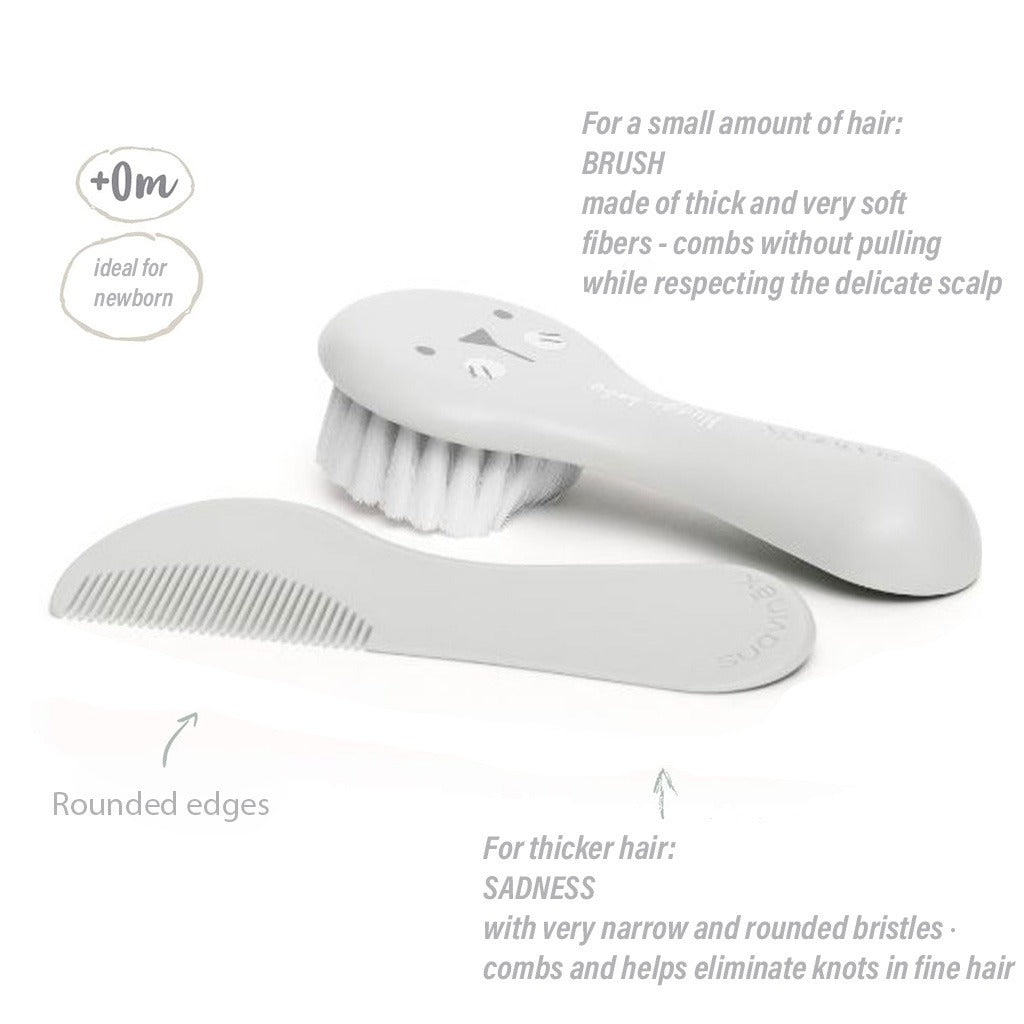 Suavinex Hygge Soft Bristles Brush & Comb Set For 0 Months+ Baby - Grey, Pack of 2 Pieces - Easy Pharmacy LLC