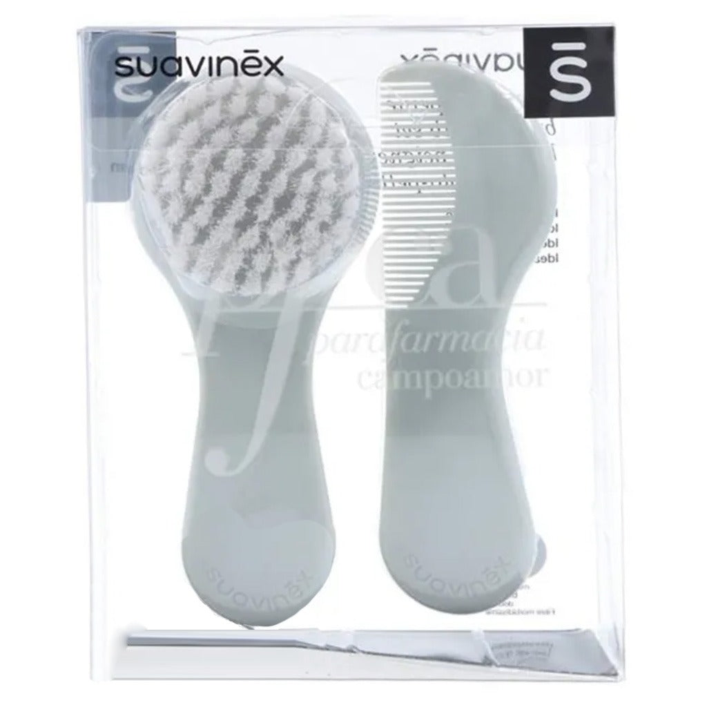 Suavinex Hygge Soft Bristles Brush & Comb Set For 0 Months+ Baby - Grey, Pack of 2 Pieces - Easy Pharmacy LLC