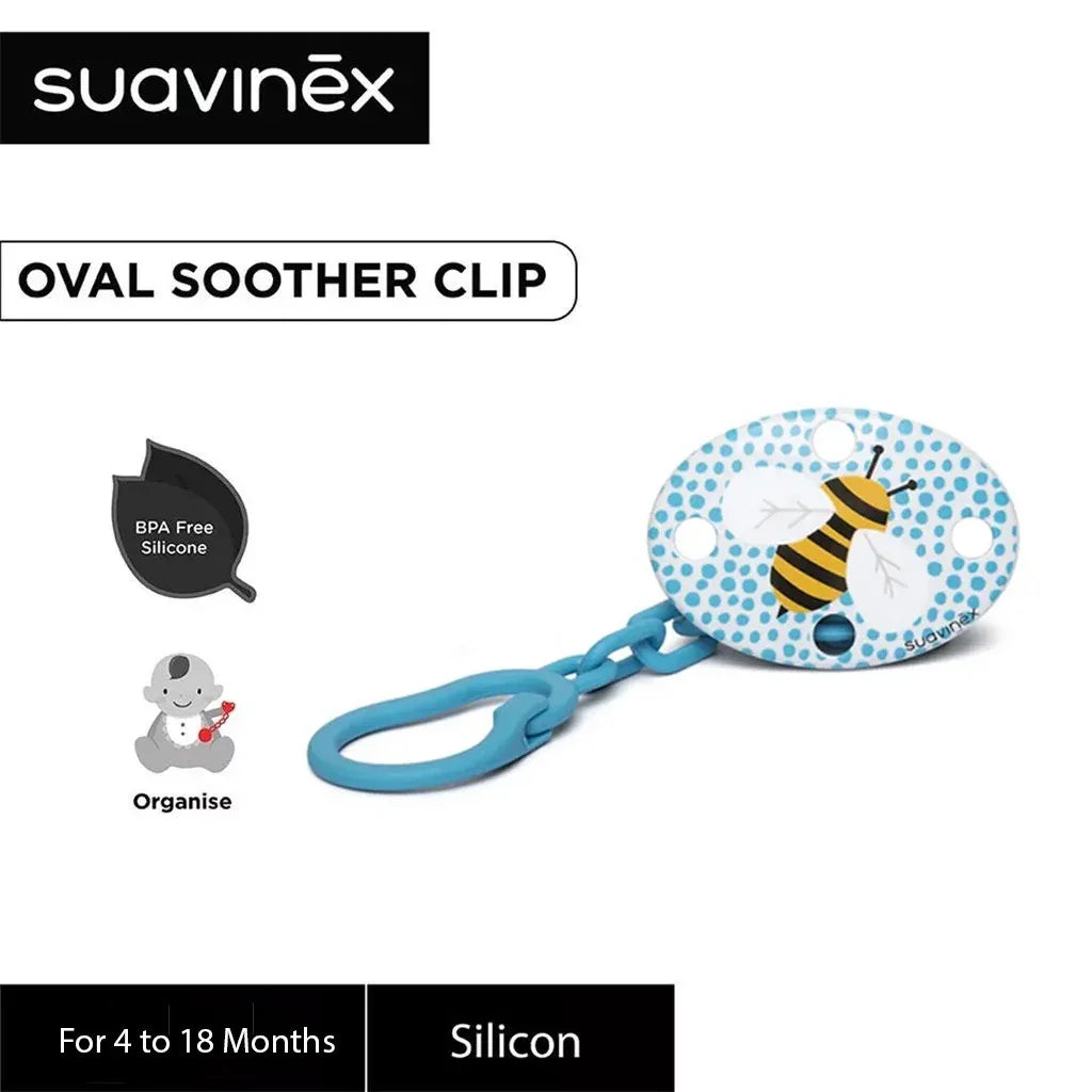 Suavinex Oval Soother Clip For 4-18 Months Baby, Bee Blue, Pack of 1's - Easy Pharmacy LLC