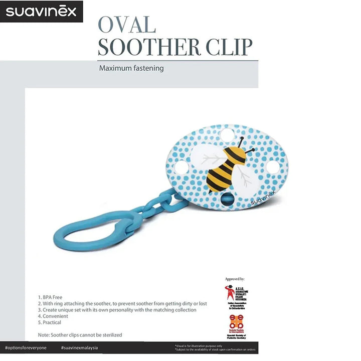 Suavinex Oval Soother Clip For 4-18 Months Baby, Bee Blue, Pack of 1's - Easy Pharmacy LLC
