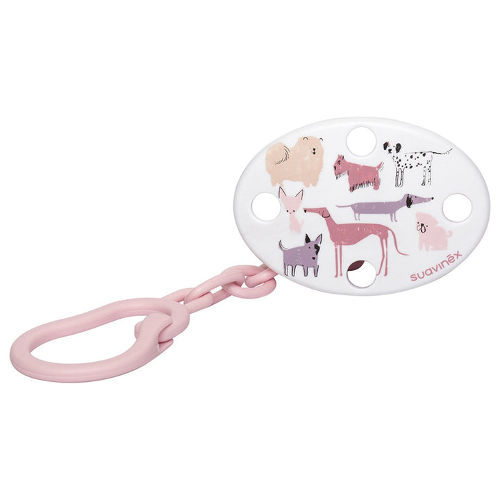 Suavinex Oval Soother Clip Pink Dog For Babies - Easy Pharmacy LLC