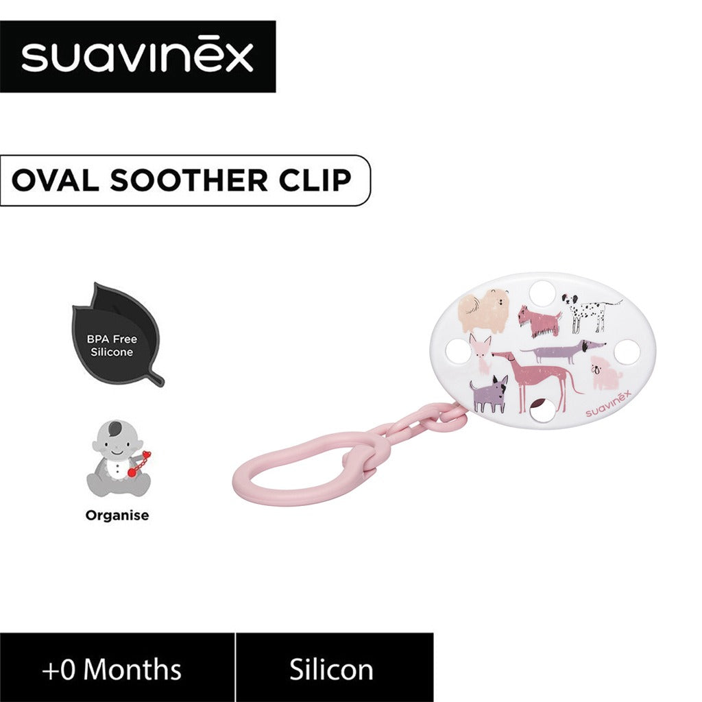 Suavinex Oval Soother Clip Pink Dog For Babies - Easy Pharmacy LLC