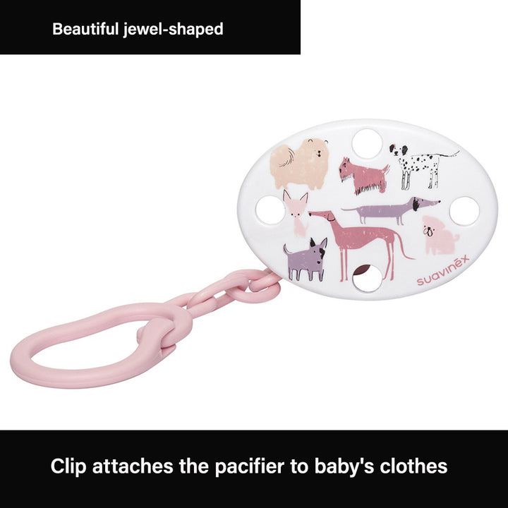 Suavinex Oval Soother Clip Pink Dog For Babies - Easy Pharmacy LLC