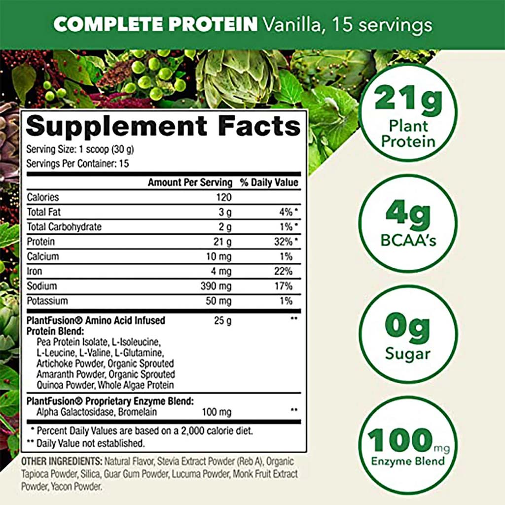 PlantFusion Complete Plant Protein Powder Creamy Vanilla Bean 1Lbs - Easy Pharmacy LLC