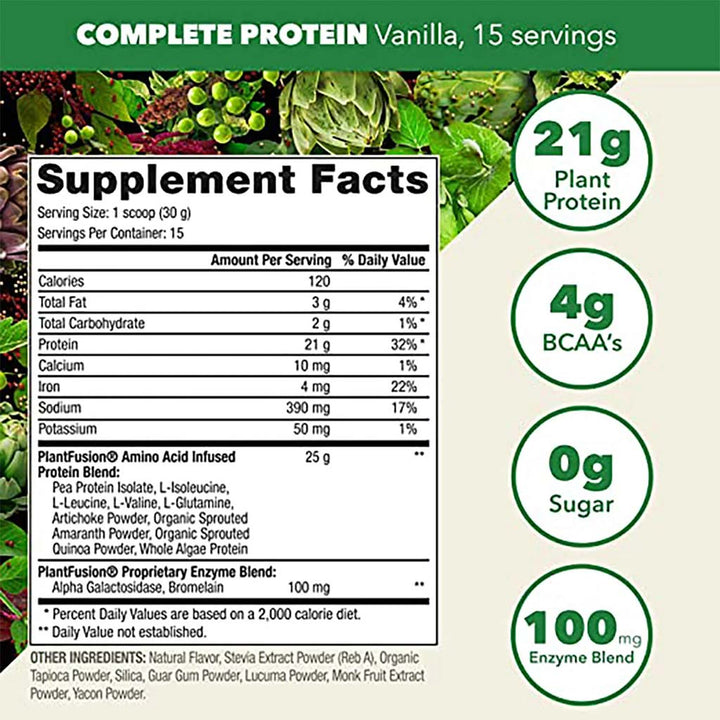 PlantFusion Complete Plant Protein Powder Creamy Vanilla Bean 1Lbs - Easy Pharmacy LLC
