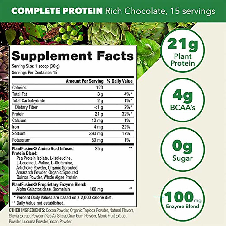 PlantFusion Complete Plant Protein Powder Rich Chocolate 1Lbs - Easy Pharmacy LLC