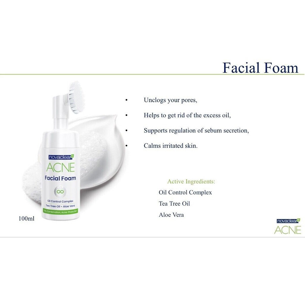 Novaclear Acne Oil Control Facial Foam Cleanser For Oily, Acne-Prone and Combination Skin 100ml - Easy Pharmacy LLC