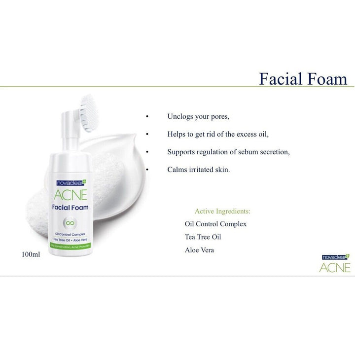 Novaclear Acne Oil Control Facial Foam Cleanser For Oily, Acne-Prone and Combination Skin 100ml - Easy Pharmacy LLC