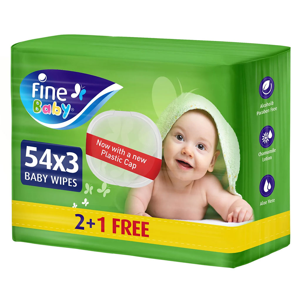 Fine Baby Wet Baby Wipes With Aloe Vera & Chamomile Lotion, 3*54's, Promo Pack of 162 - Easy Pharmacy LLC