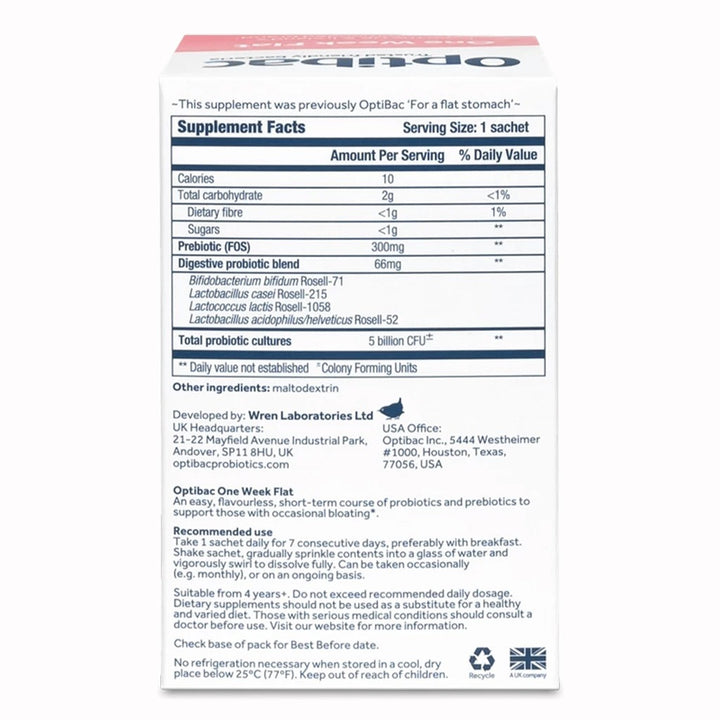 Optibac One Week Flat Probiotics Sachets 28's - Easy Pharmacy LLC