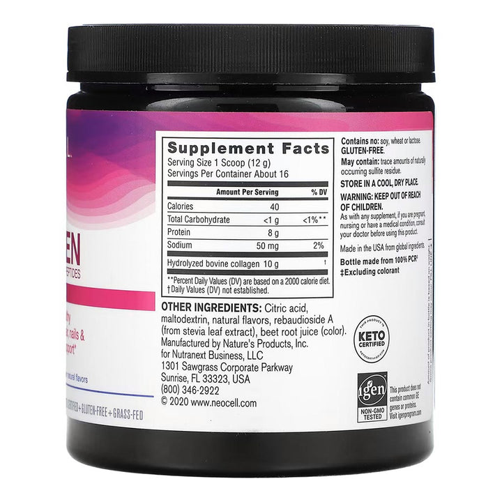NeoCell Super Collagen Peptide Collagen Type 1 & 3 Powder Berry Lemon Flavor For healthy skin, hair & nails 190g - Easy Pharmacy LLC