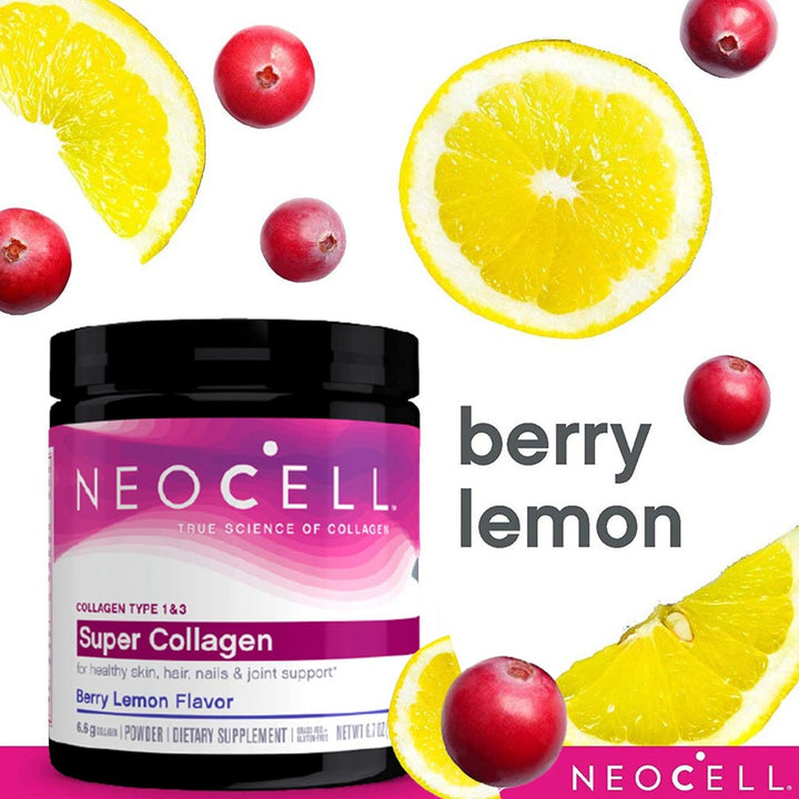 NeoCell Super Collagen Peptide Collagen Type 1 & 3 Powder Berry Lemon Flavor For healthy skin, hair & nails 190g - Easy Pharmacy LLC
