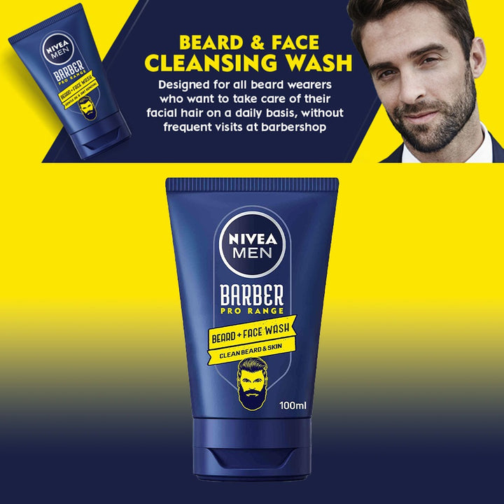 Nivea Men Barber Pro Range Beard + Face Wash For Clean Beard And Skin 100ml - Easy Pharmacy LLC