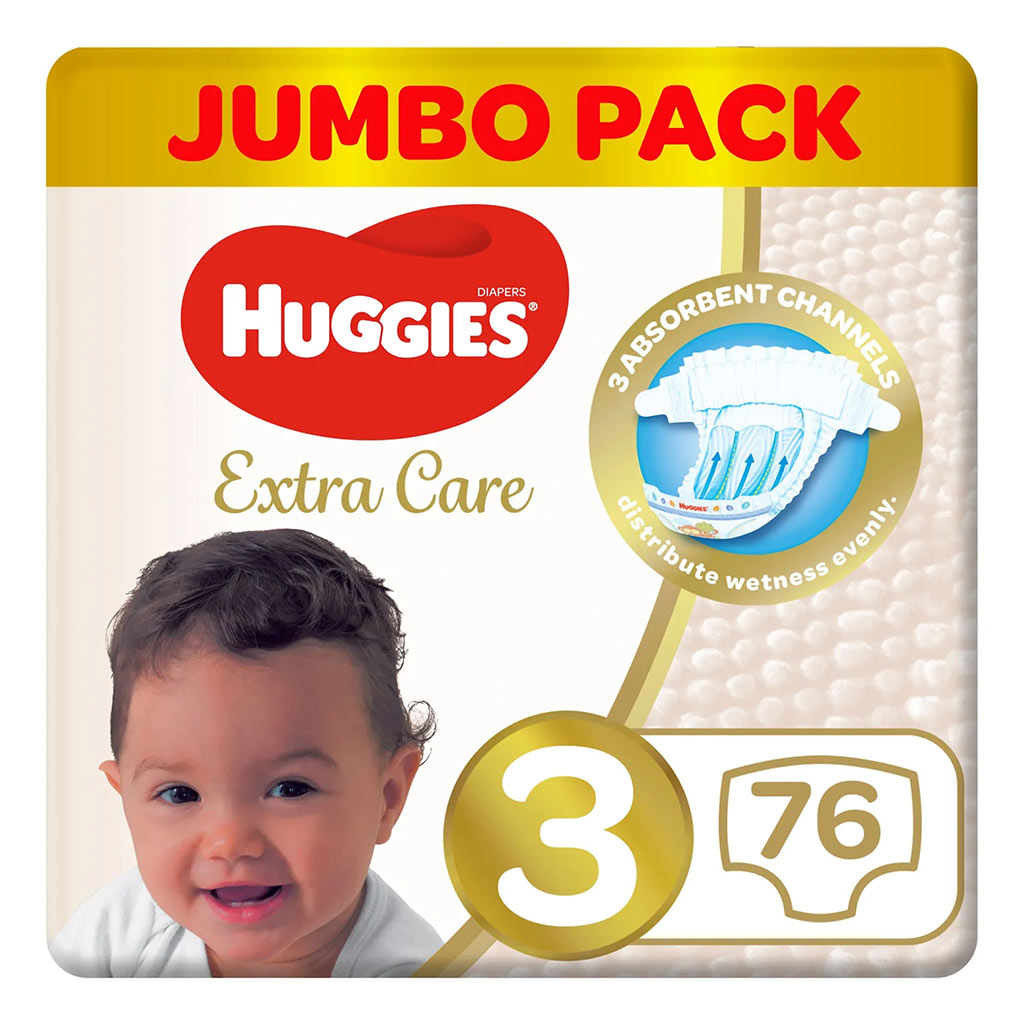 Huggies Extra Care Baby Diapers, Size 3, 4-9Kg, Pack of 76's - Easy Pharmacy LLC