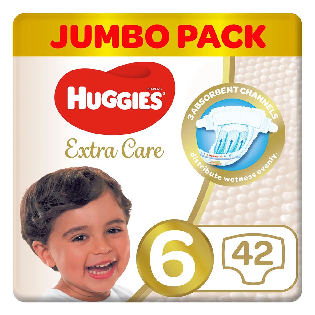 Huggies Extra Care Baby Diapers, Size 6, 15+Kg, Pack of 42's - Easy Pharmacy LLC