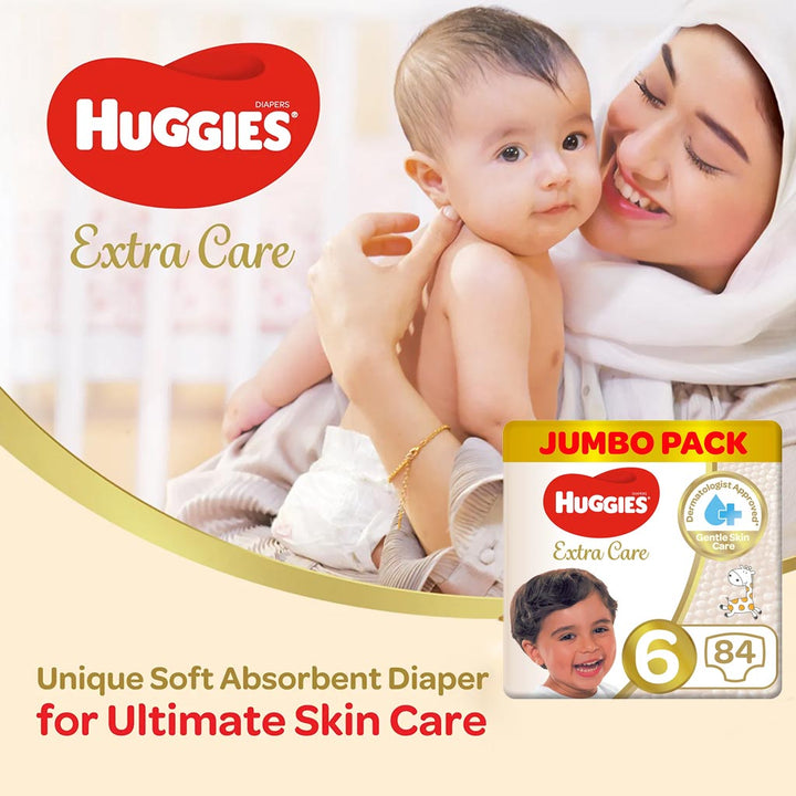Huggies Extra Care Baby Diapers, Size 6, 15+Kg, Jumbo Pack of 2 x 42's - Easy Pharmacy LLC