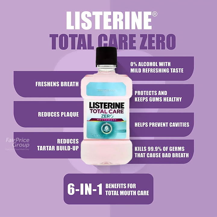 Listerine Total Care Zero 6-in-1 Alcohol Free Mouthwash 250ml 2+1 PROMO PACK - Easy Pharmacy LLC