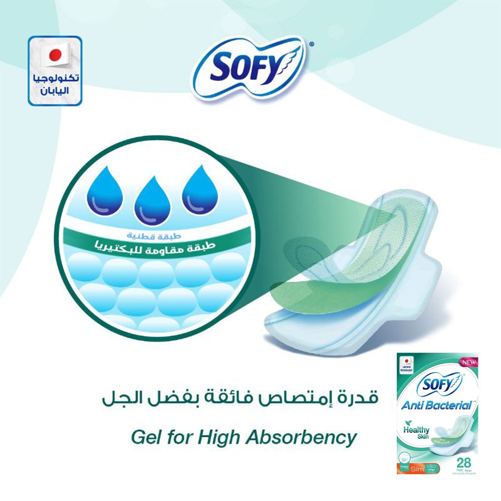 Sofy Anti-Bacterial Healthy Skin Slim Sanitary Pad Large, Pack of 28 - Easy Pharmacy LLC