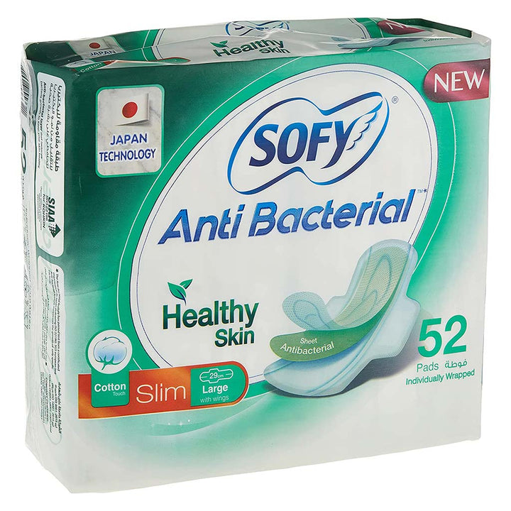 Sofy Anti-Bacterial Healthy Skin Slim Sanitary Pads 29 cm, Large With Wings, Pack of 52's - Easy Pharmacy LLC