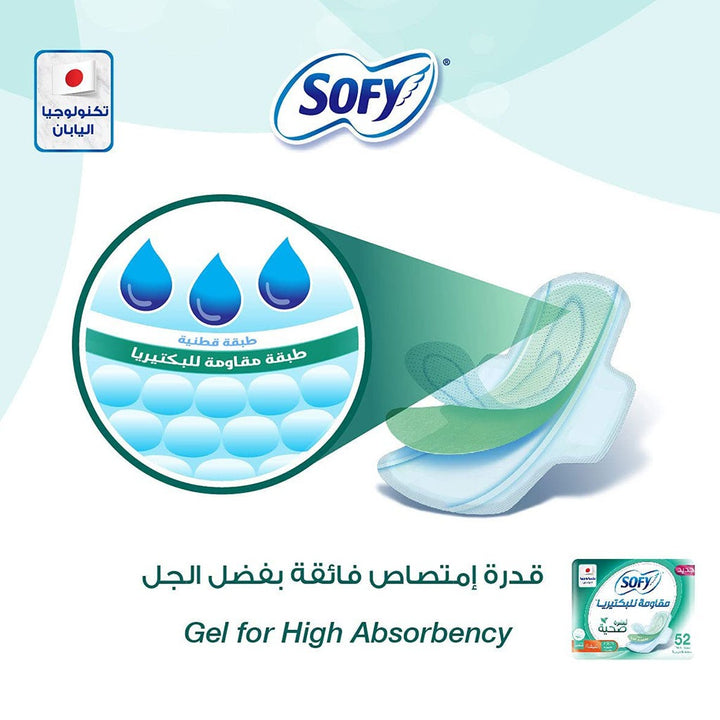 Sofy Anti-Bacterial Healthy Skin Slim Sanitary Pads 29 cm, Large With Wings, Pack of 52's - Easy Pharmacy LLC