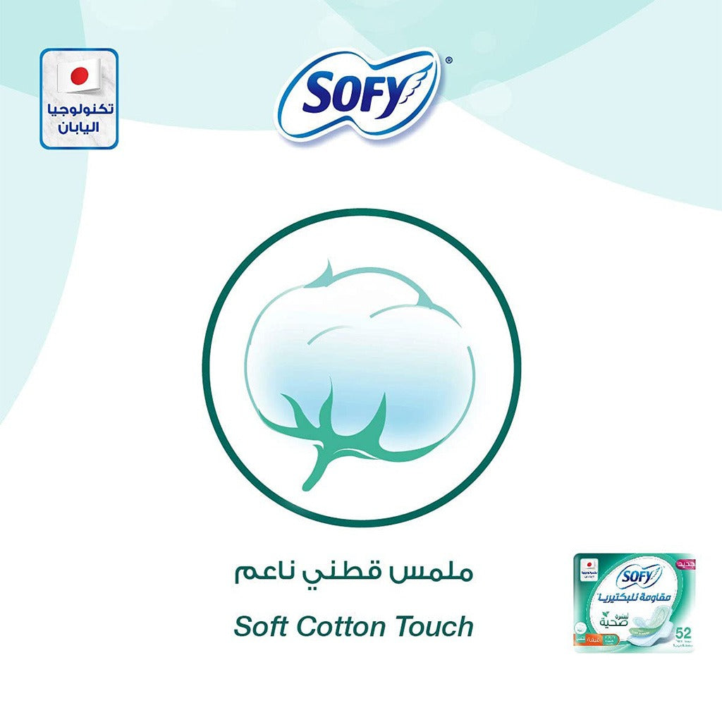 Sofy Anti-Bacterial Healthy Skin Slim Sanitary Pads 29 cm, Large With Wings, Pack of 52's - Easy Pharmacy LLC