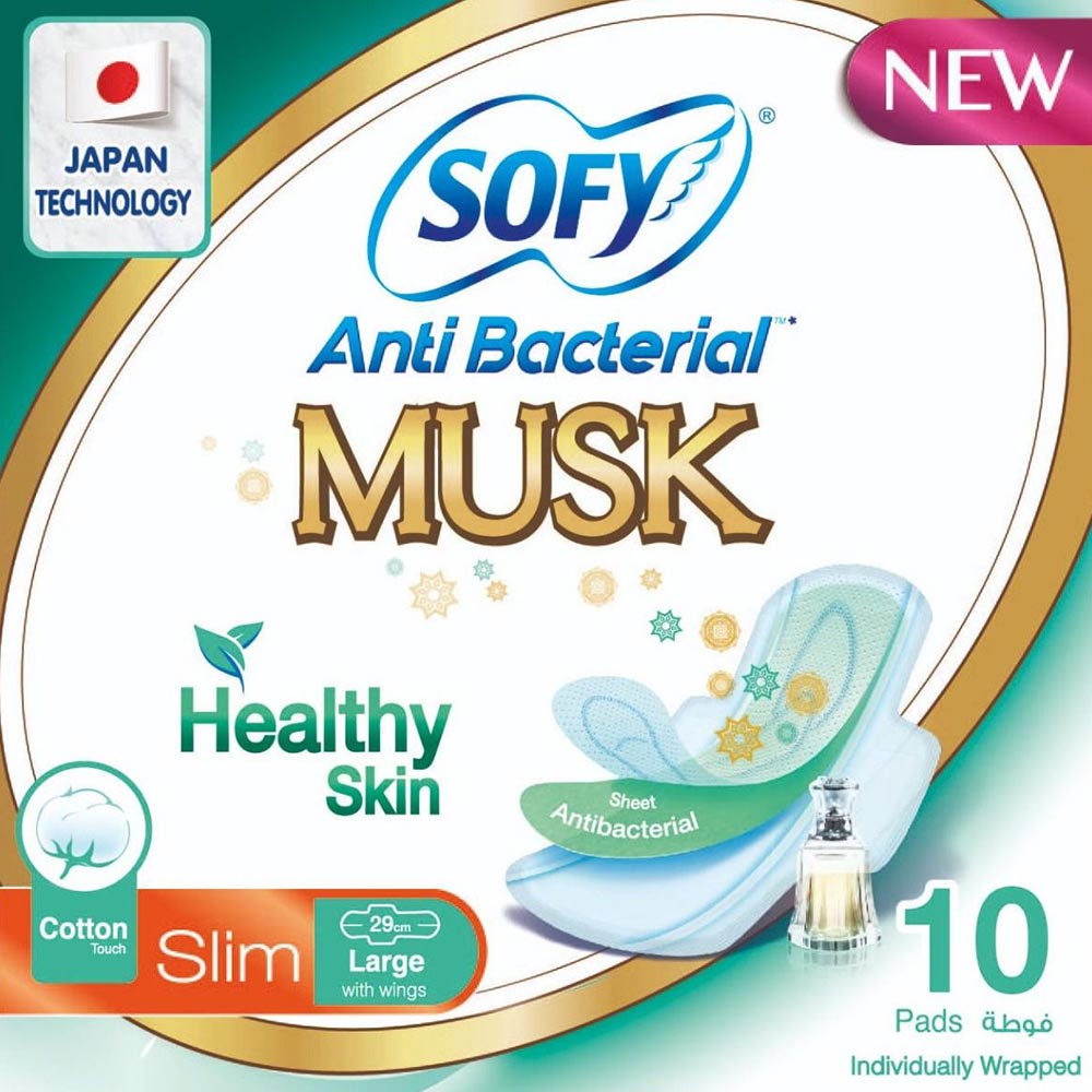 Sofy Anti-Bacterial Musk Healthy Skin Slim Sanitary Pad Large, Pack of 10 - Easy Pharmacy LLC