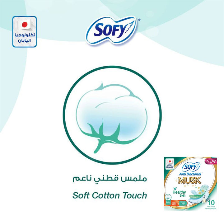 Sofy Anti-Bacterial Musk Healthy Skin Slim Sanitary Pad Large, Pack of 10 - Easy Pharmacy LLC