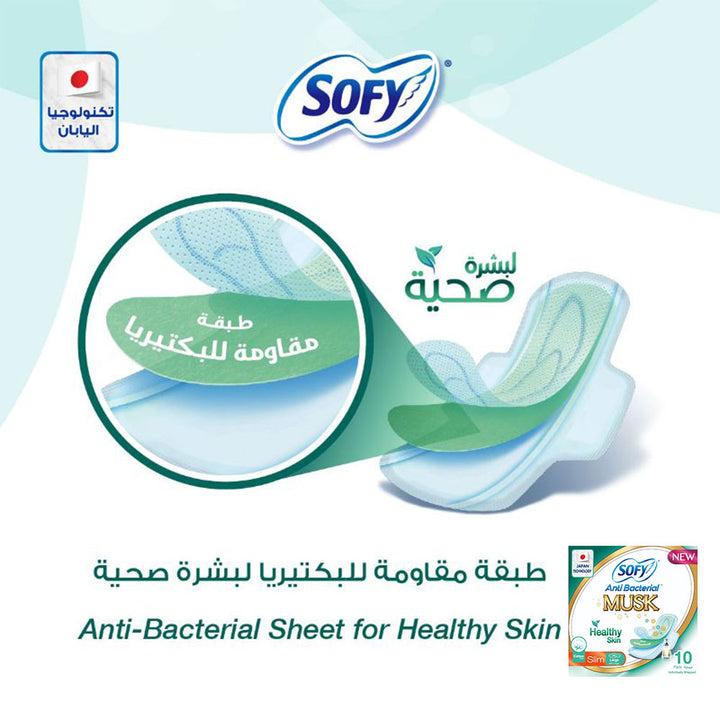 Sofy Anti-Bacterial Musk Healthy Skin Slim Sanitary Pad Large, Pack of 10 - Easy Pharmacy LLC