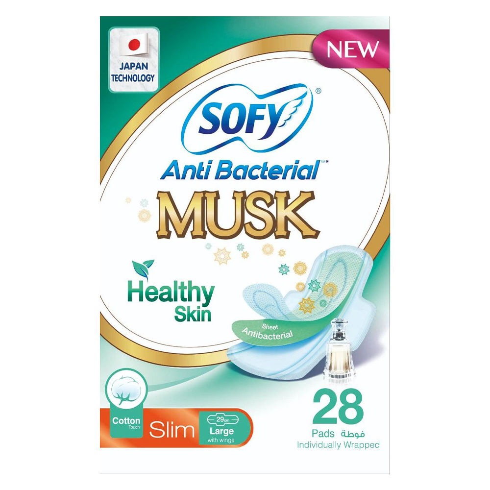 Sofy Anti-Bacterial Musk Healthy Skin Slim Sanitary Pad Large, Pack of 28 - Easy Pharmacy LLC