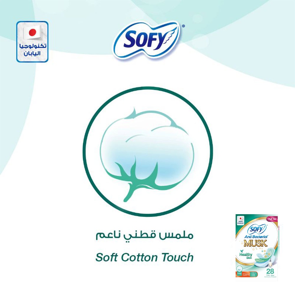Sofy Anti-Bacterial Musk Healthy Skin Slim Sanitary Pad Large, Pack of 28 - Easy Pharmacy LLC