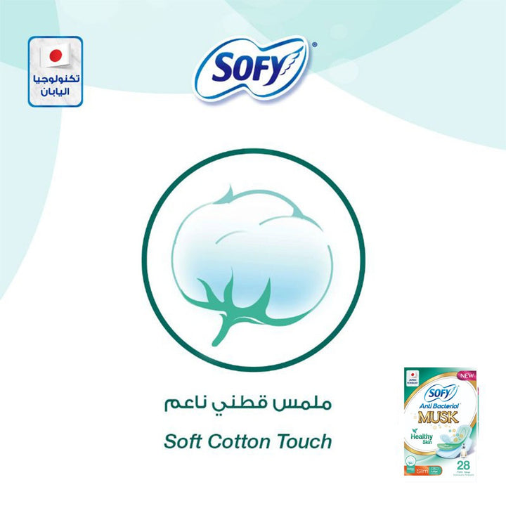 Sofy Anti-Bacterial Musk Healthy Skin Slim Sanitary Pad Large, Pack of 28 - Easy Pharmacy LLC