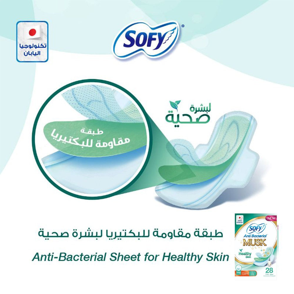 Sofy Anti-Bacterial Musk Healthy Skin Slim Sanitary Pad Large, Pack of 28 - Easy Pharmacy LLC