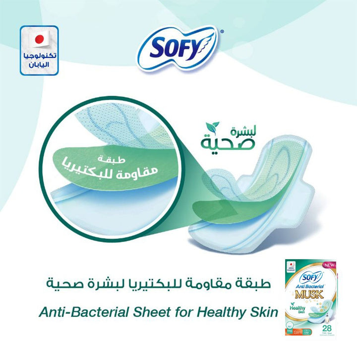 Sofy Anti-Bacterial Musk Healthy Skin Slim Sanitary Pad Large, Pack of 28 - Easy Pharmacy LLC