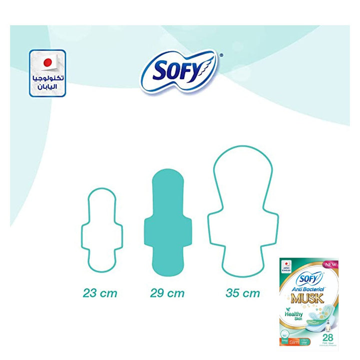 Sofy Anti-Bacterial Musk Healthy Skin Slim Sanitary Pad Large, Pack of 28 - Easy Pharmacy LLC