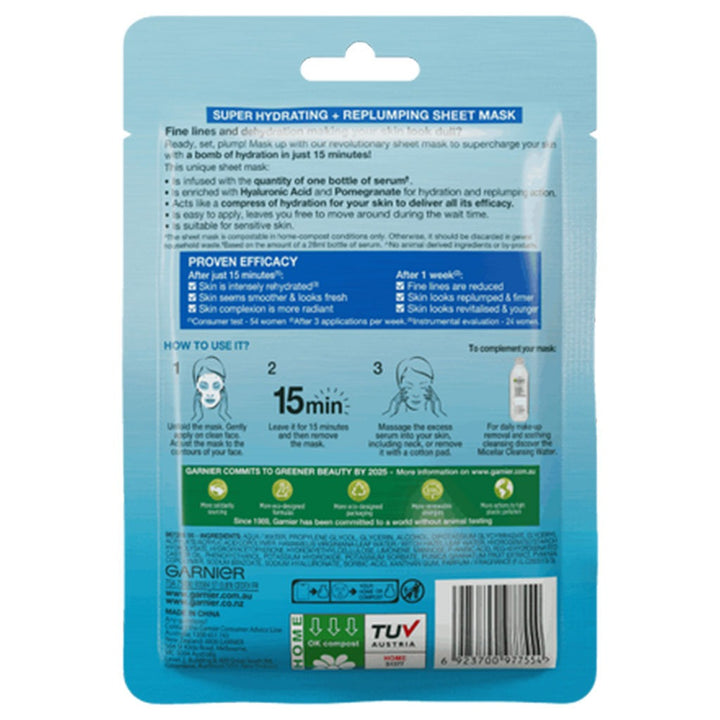 Garnier SkinActive Hydra Bomb Pomegranate Serum Sheet Mask With Hyaluronic Acid For Dehydrated Skin, Pack of 1's - Easy Pharmacy LLC