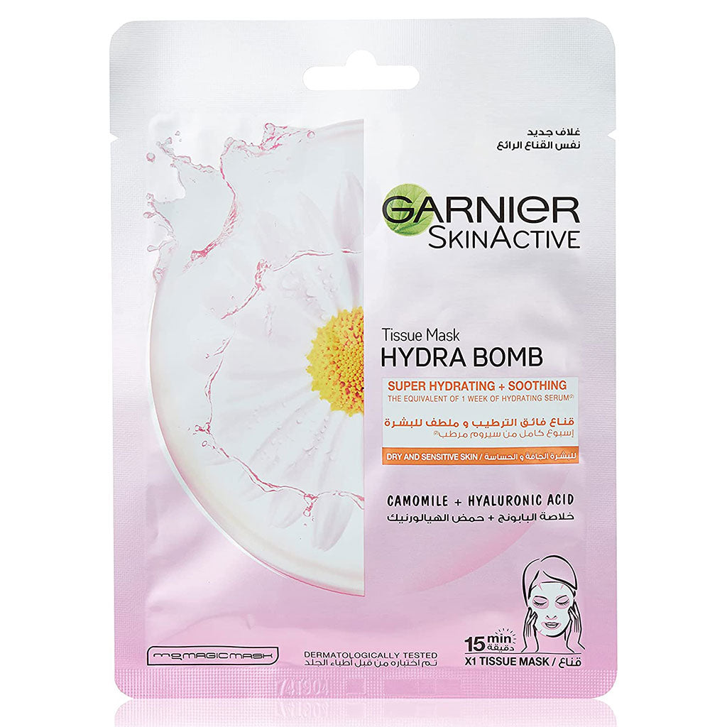 Garnier SkinActive HydraBomb Super-Hydrating Chamomile Tissue Mask For Dry & Sensitive Skin 28g, Pack of 1's - Easy Pharmacy LLC