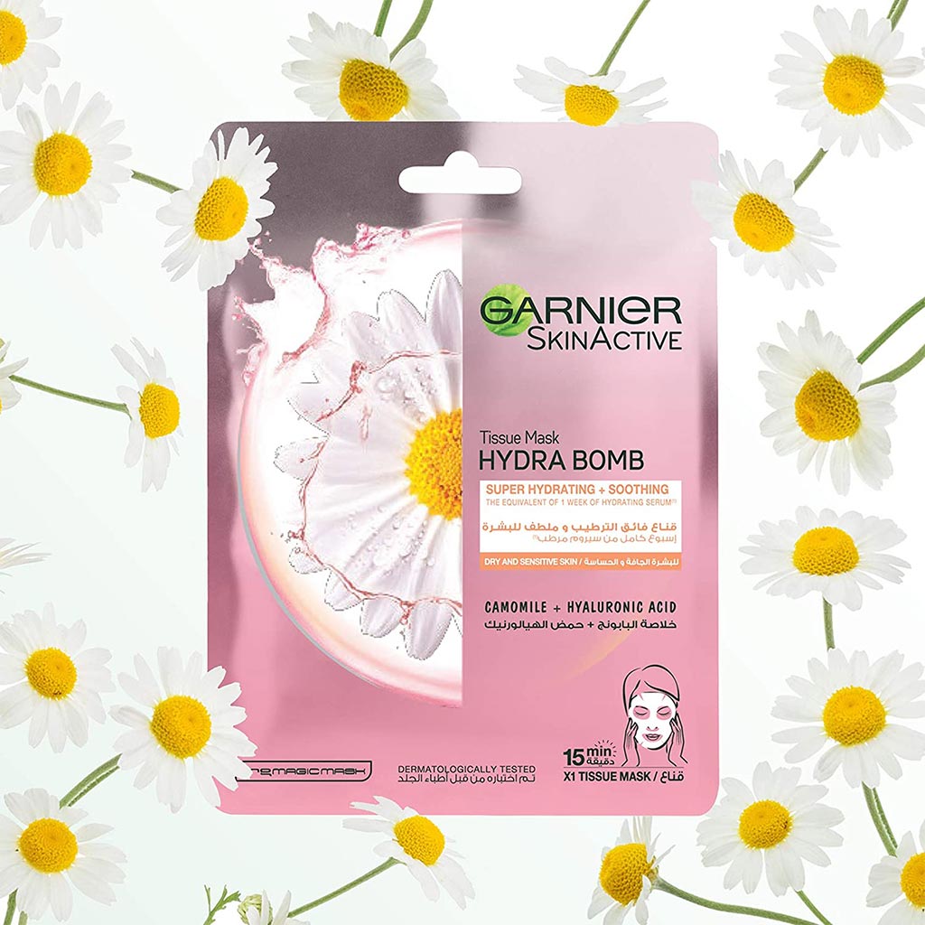 Garnier SkinActive HydraBomb Super-Hydrating Chamomile Tissue Mask For Dry & Sensitive Skin 28g, Pack of 1's - Easy Pharmacy LLC