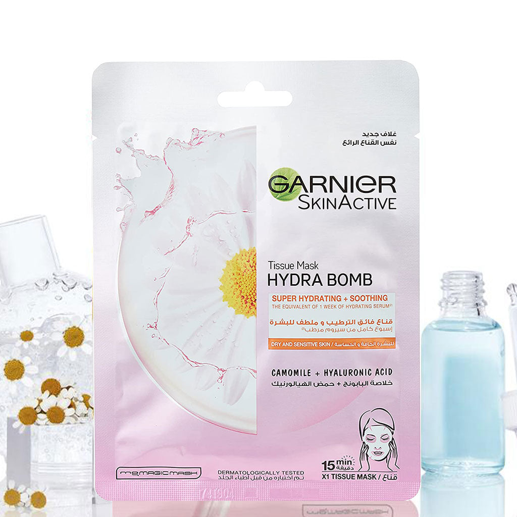 Garnier SkinActive HydraBomb Super-Hydrating Chamomile Tissue Mask For Dry & Sensitive Skin 28g, Pack of 1's - Easy Pharmacy LLC