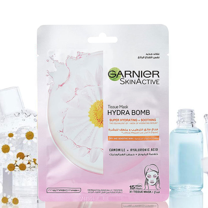 Garnier SkinActive HydraBomb Super-Hydrating Chamomile Tissue Mask For Dry & Sensitive Skin 28g, Pack of 1's - Easy Pharmacy LLC