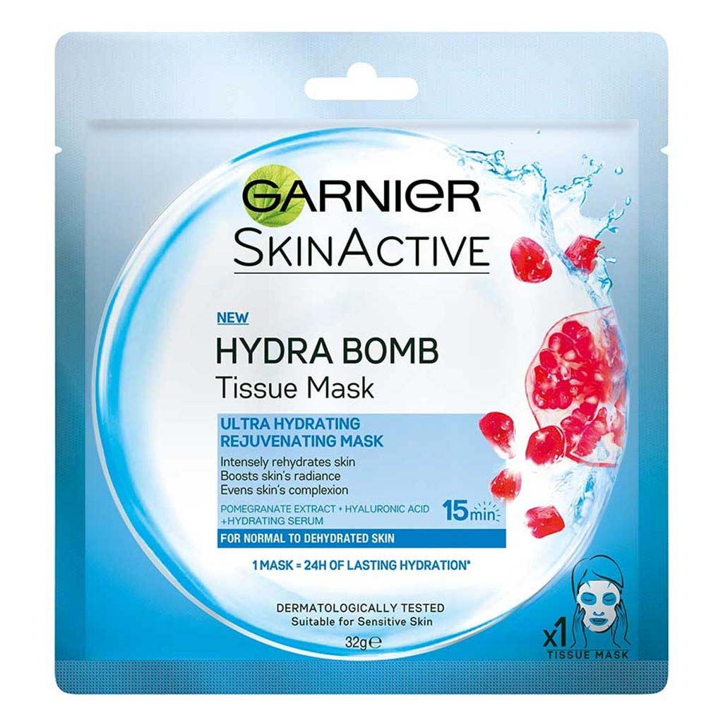 Garnier SkinActive Hydra Bomb Ultra Hydrating and Rejuvenating Facial Tissue Mask with Pomegranate Extract For Normal To Dehydrated Skin, 32g 1's - Easy Pharmacy LLC