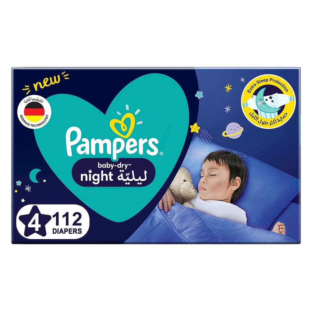 Pampers Baby-Dry Night Baby Diapers, Size 4, 10-15kg, Pack of 112's - Easy Pharmacy LLC