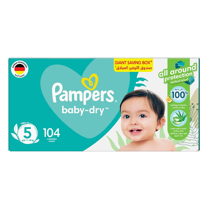 Pampers Baby-Dry Baby Diapers With Aloe Vera, Size 5, 11-16Kg, Pack of 104's - Easy Pharmacy LLC