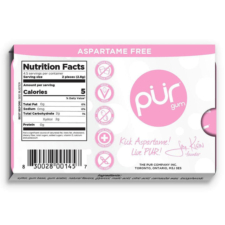 Pur Aspartame & Sugar Free Bubble Gum With Xylitol 9 Pieces - Easy Pharmacy LLC