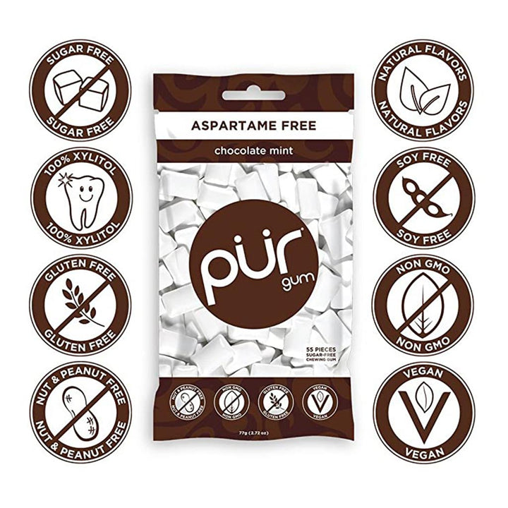Pur Aspartame & Sugar Free Chocolate Mint Chewing Gum With Xylitol 9 Pieces - Easy Pharmacy LLC