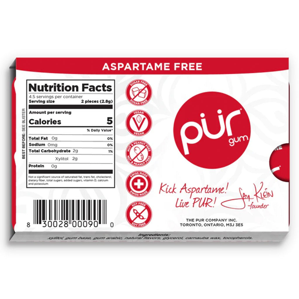 Pur Aspartame & Sugar Free Cinnamon Chewing Gum With Xylitol 9 Pieces - Easy Pharmacy LLC
