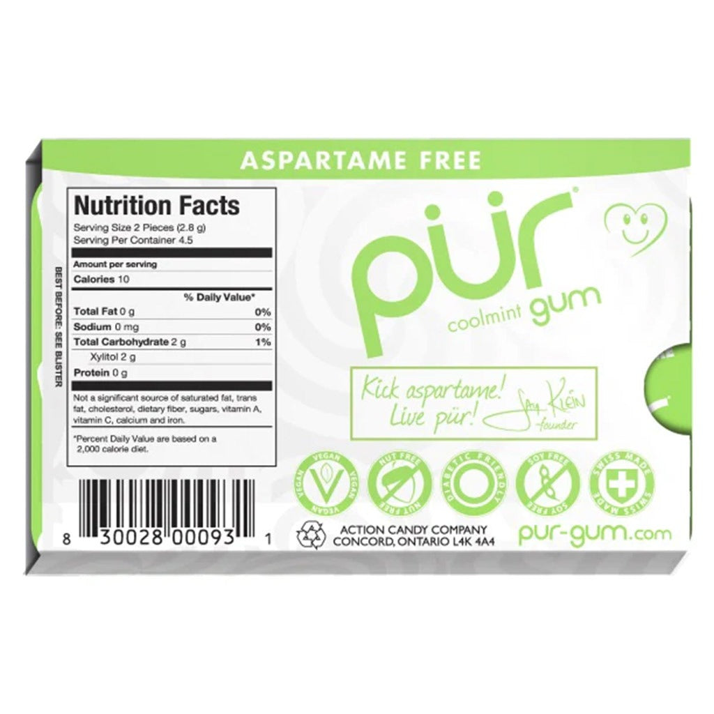 Pur Aspartame & Sugar Free Coolmint Chewing Gum With Xylitol 9 Pieces - Easy Pharmacy LLC