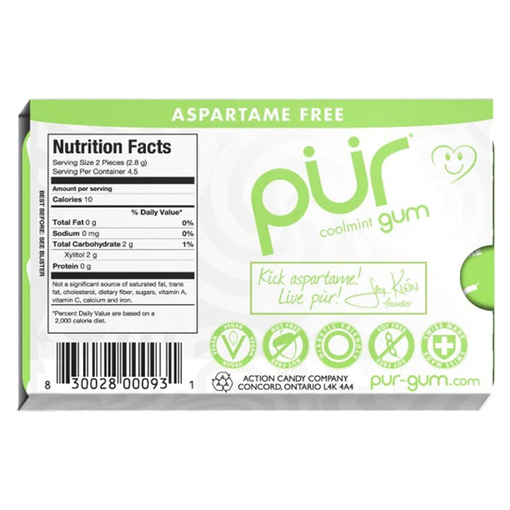 Pur Aspartame & Sugar Free Coolmint Chewing Gum With Xylitol 9 Pieces - Easy Pharmacy LLC
