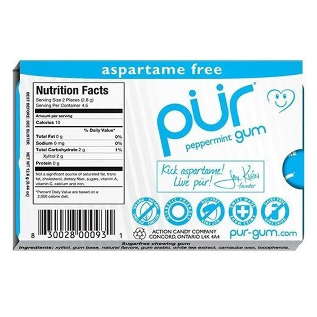 Pur Aspartame & Sugar Free Peppermint Chewing Gum With Xylitol 9 Pieces - Easy Pharmacy LLC