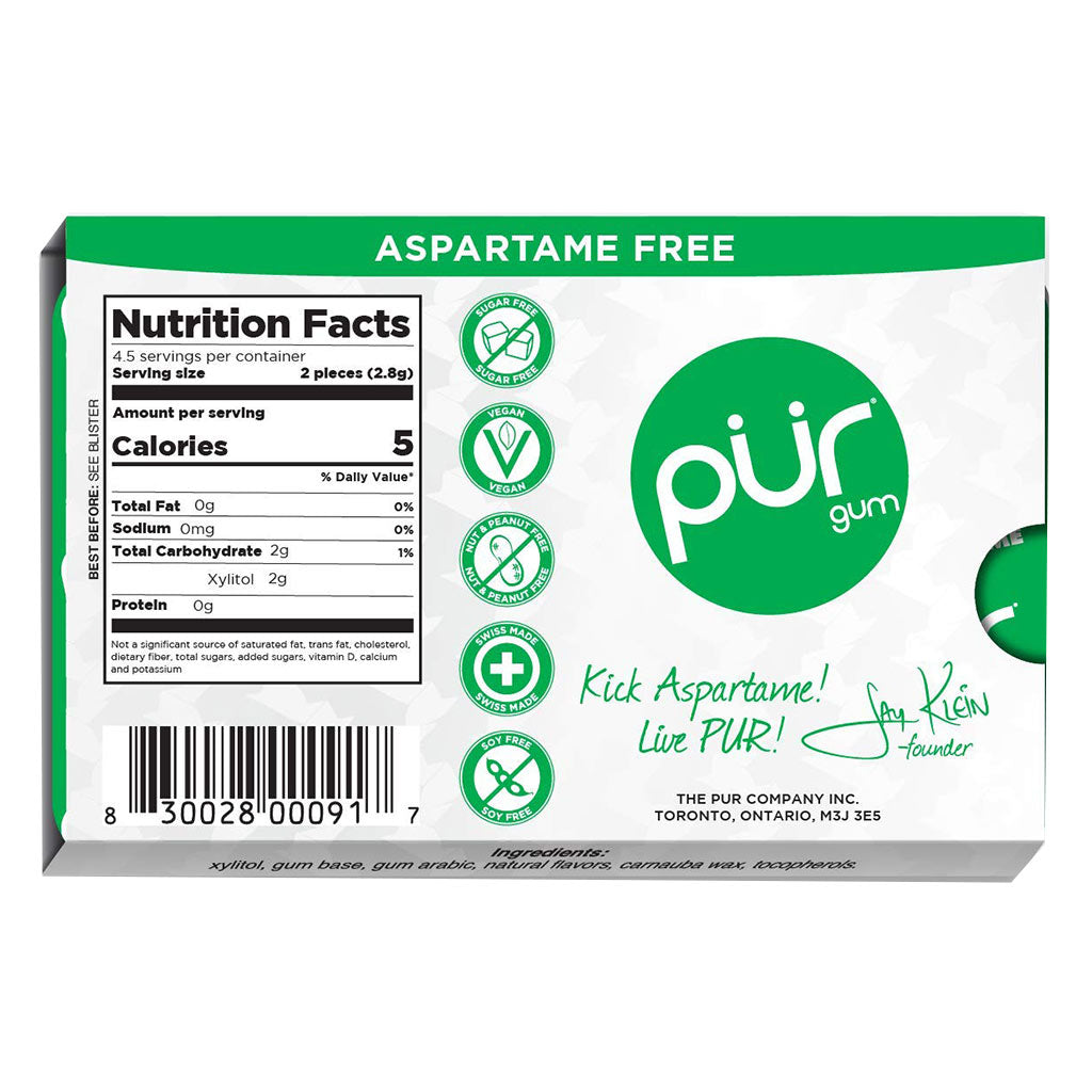 Pur Aspartame & Sugar Free Spearmint Chewing Gum With Xylitol 9 Pieces - Easy Pharmacy LLC