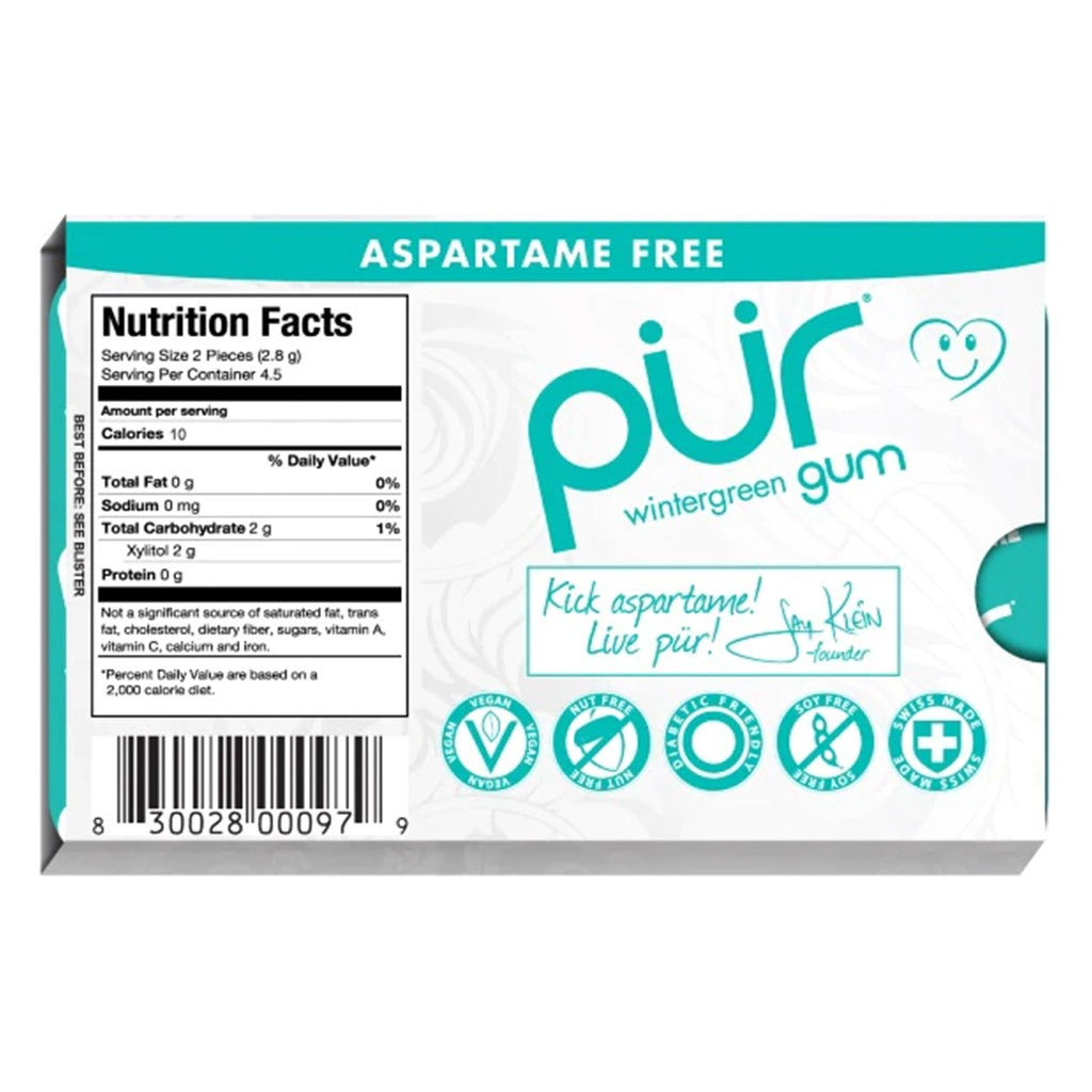 Pur Aspartame & Sugar Free Wintergreen Chewing Gum With Xylitol 9 Pieces - Easy Pharmacy LLC